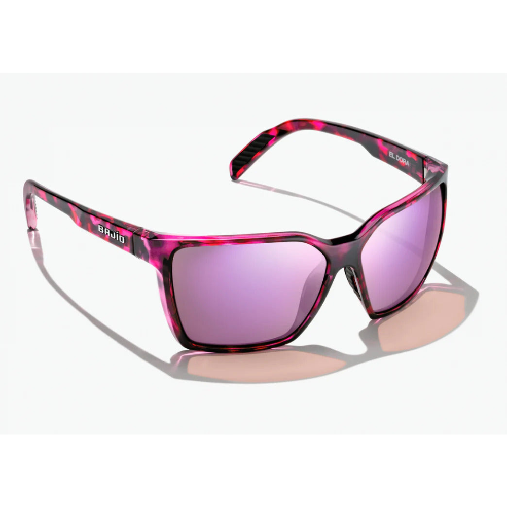 pink and black tortoise shell sunglasses with pink gradient lenses.