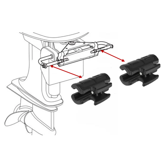 Illustration of a boat anchor with two black clamps depicted clamping onto it.