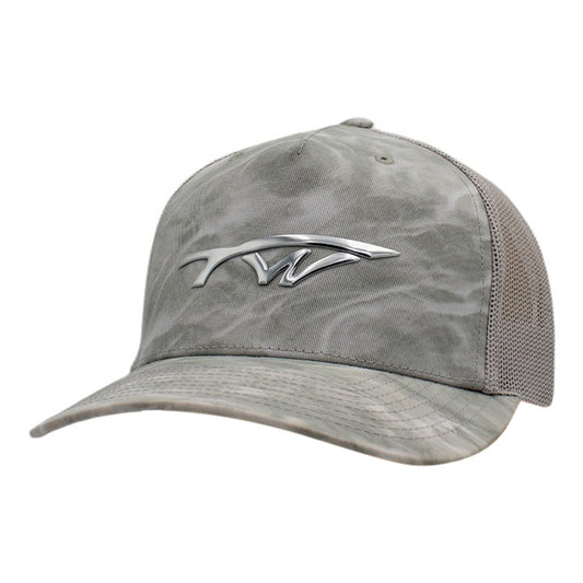 Gray smoke patterned cap with a silver domed tidewater logo on the front.