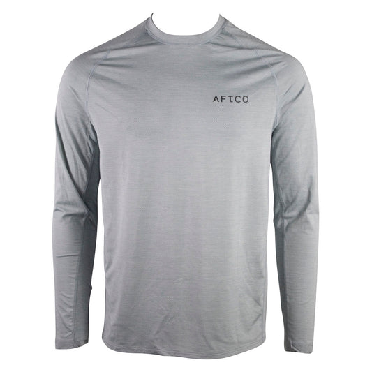 Light gray long-sleeve shirt with a black AFTCO logo on the left chest.