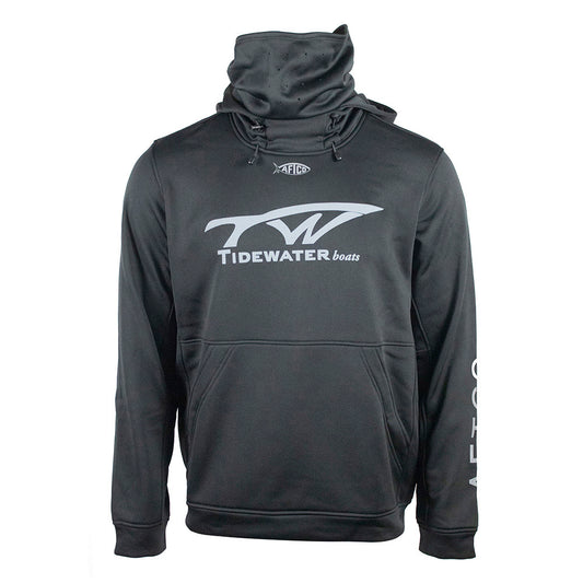 Black hoodie with a white Tidewater Boats logo on the chest.