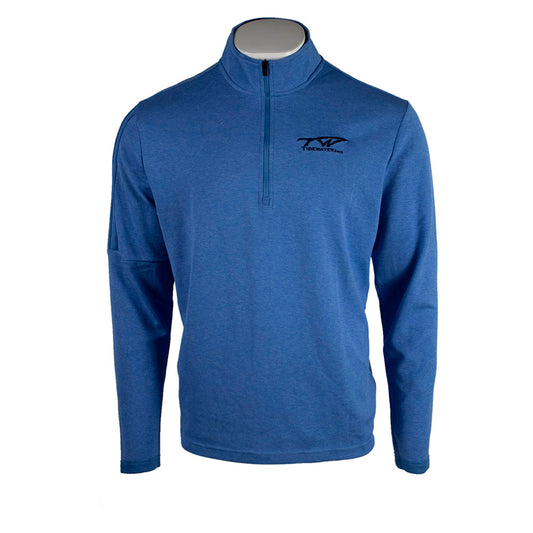 Blue long-sleeve pullover with a quarter zip and a black tidewater logo on the chest