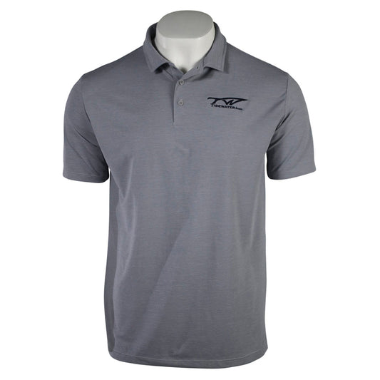 Gray short-sleeve polo shirt with a black tidewater logo on the left chest.