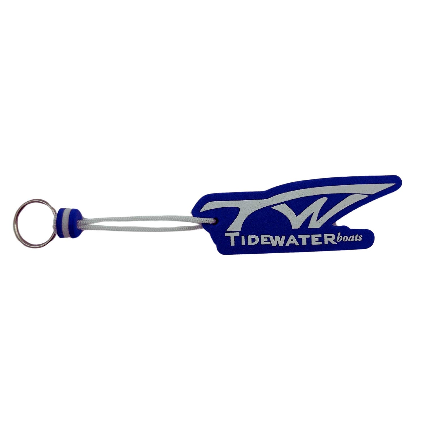 Blue keychain with Tidewater Boats logo and keyring
