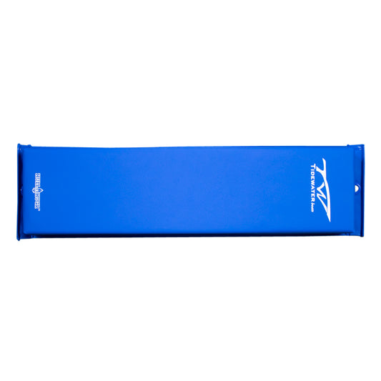 A blue hull hugger with a tidewater logo at one end.