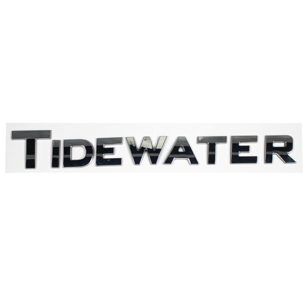 A chrome decal of the Tidewater logo in bold letters.