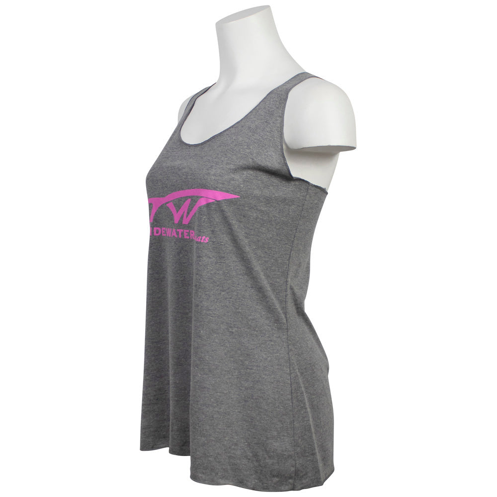 Gray sleeveless tank top with a pink tidewater logo