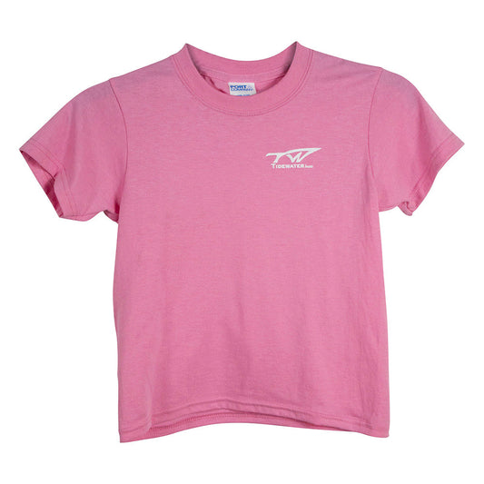 A pink short-sleeve t-shirt with a white tidewater logo on the left chest.