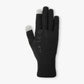 Back of a black knitted glove with touchscreen fingertips and an aftco label.