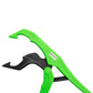 Close up of the locking jaws on green and black fishing pliers.