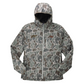 Grey and brown camo quilted jacket with a tidewater logo on the right chest in brown.