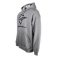 Side of a light grey carhartt hoodie with a large tidewater logo on the front in navy blue.