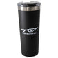 A black tumbler with a stainless steel rim and plastic lid, featuring the Tidewater logo in white on the side.
