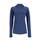Navy blue athletic long-sleeve hooded top with a half zipper and a teal tidewater logo on the chest.
